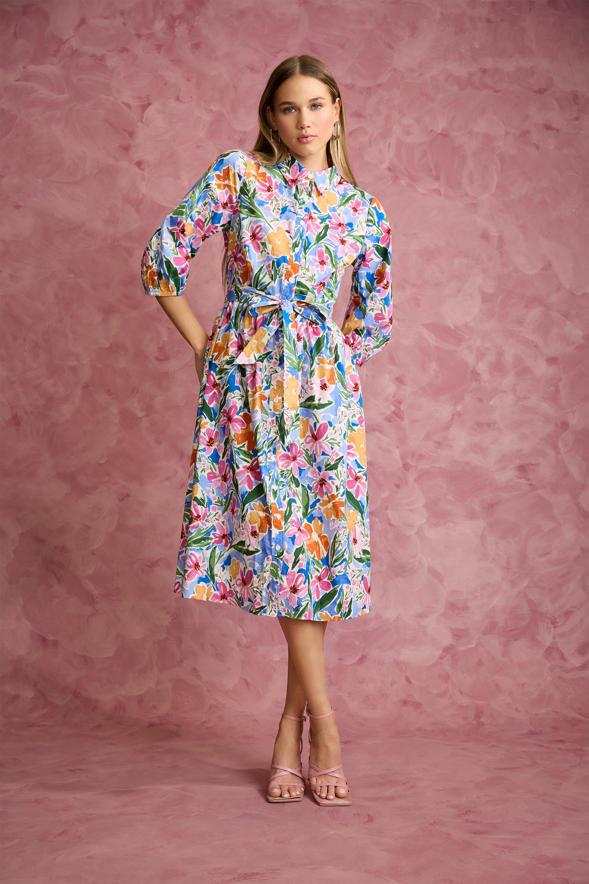 Gail Balloon Sleeve Shirtdress in Flower Blossom | Maggy London