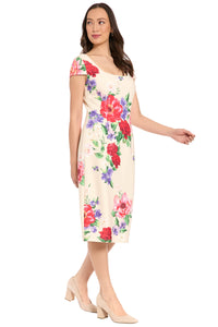 Bobbi Square Neck Cap Sleeve Sheath Midi Dress