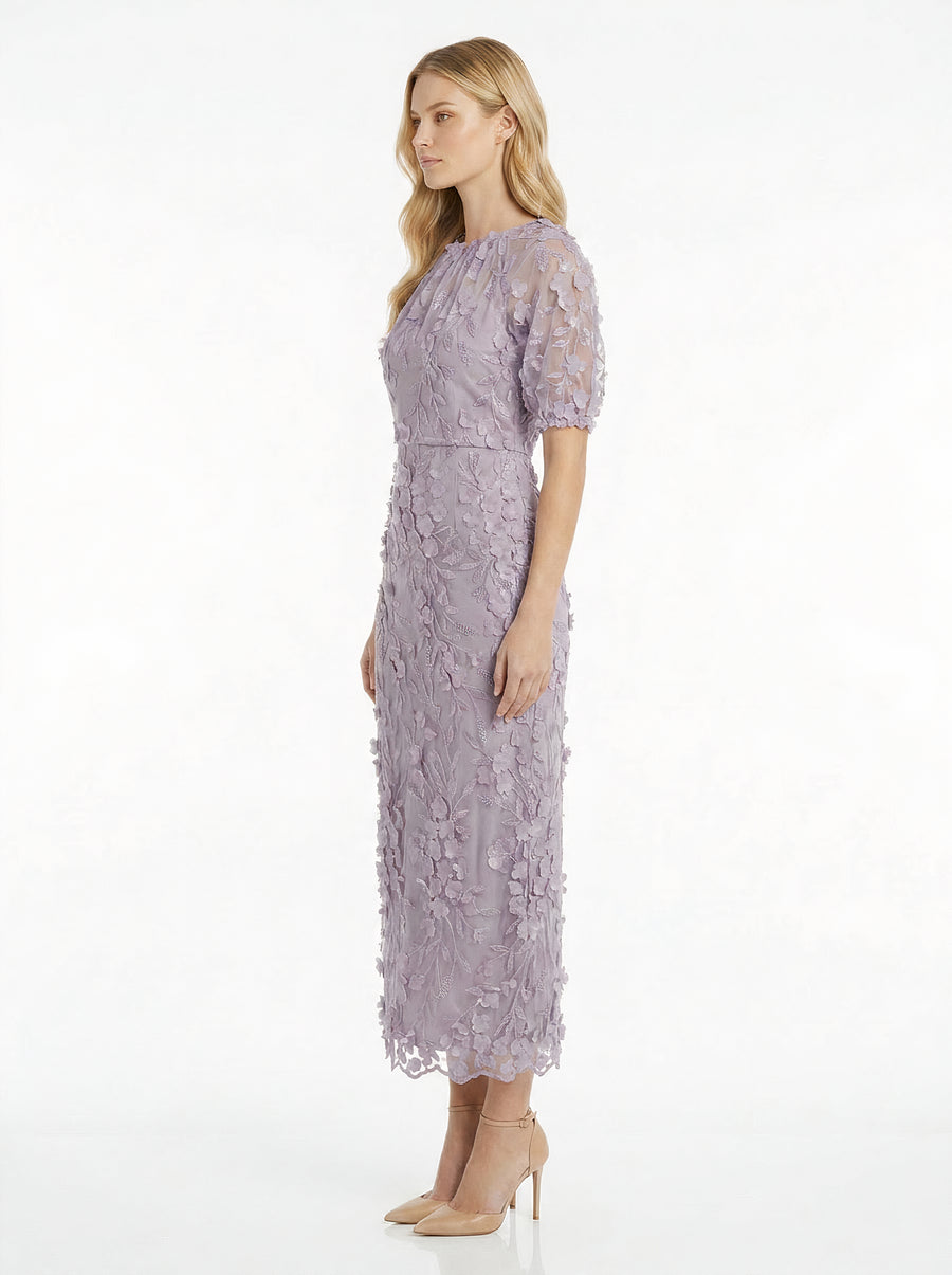 Marigold Dress Textured 3D Embroidered Midi
