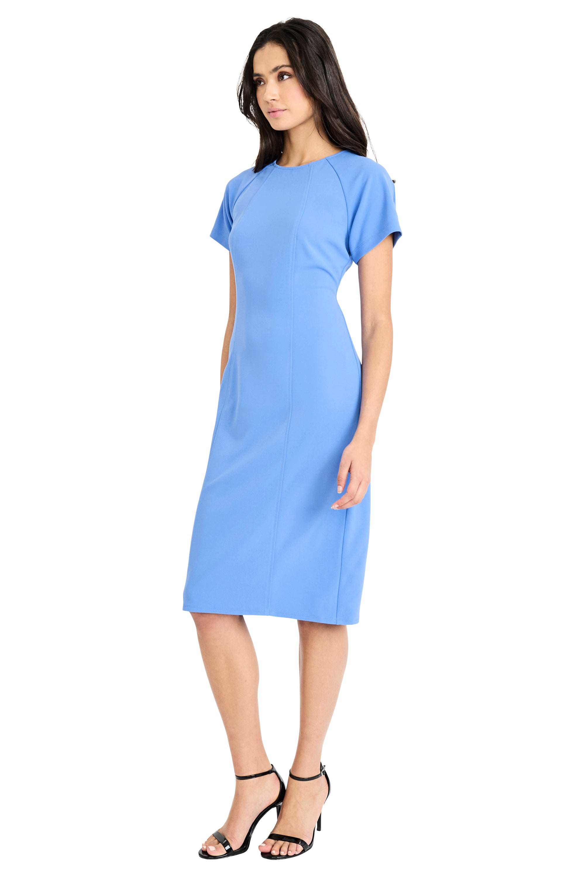 sheath dress with sleeves Isabela Short Sleeve Tailored A-Line Mini 100% Polyester Knit 43.00 White/Flowers:Size 4 smarttag_regular_price Justine Black Lace Dress