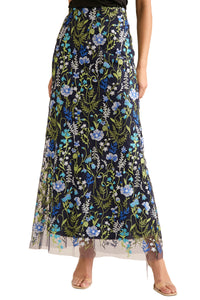 Constance Embroidered Floor Length Skirt in Summer Garden Embroidery