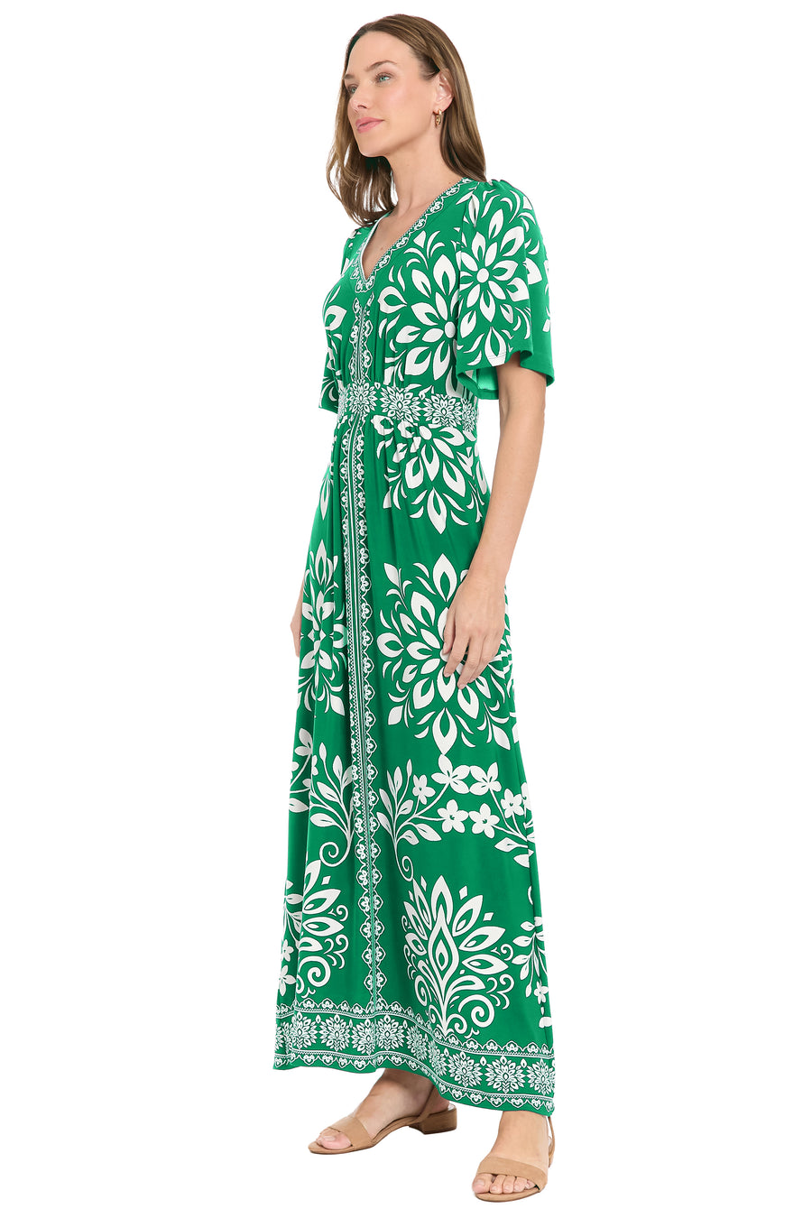 McKay Flutter Sleeve Maxi in Floral Medallion A-Line | London Times Maggy London McKay Flutter Sleeve Maxi in Floral Medallion A-Line | London Times Maggy London