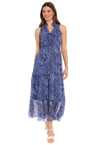 Brooke Ruffle Neck Smocked Maxi in Monotone Garden