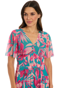 Leila Smocked Waist Mesh Maxi in Nature's Harmony