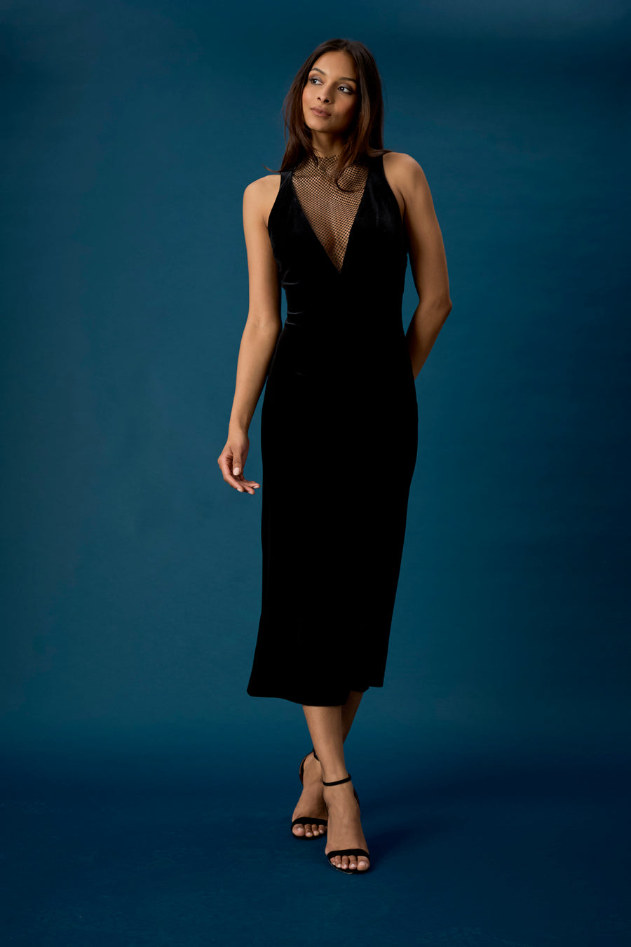 Yumi Velvet Empire Illusion Dress A-Line Sleeveless | Donna Morgan Maggy London Yumi Velvet Empire Illusion Dress A-Line Sleeveless | Donna Morgan Maggy London