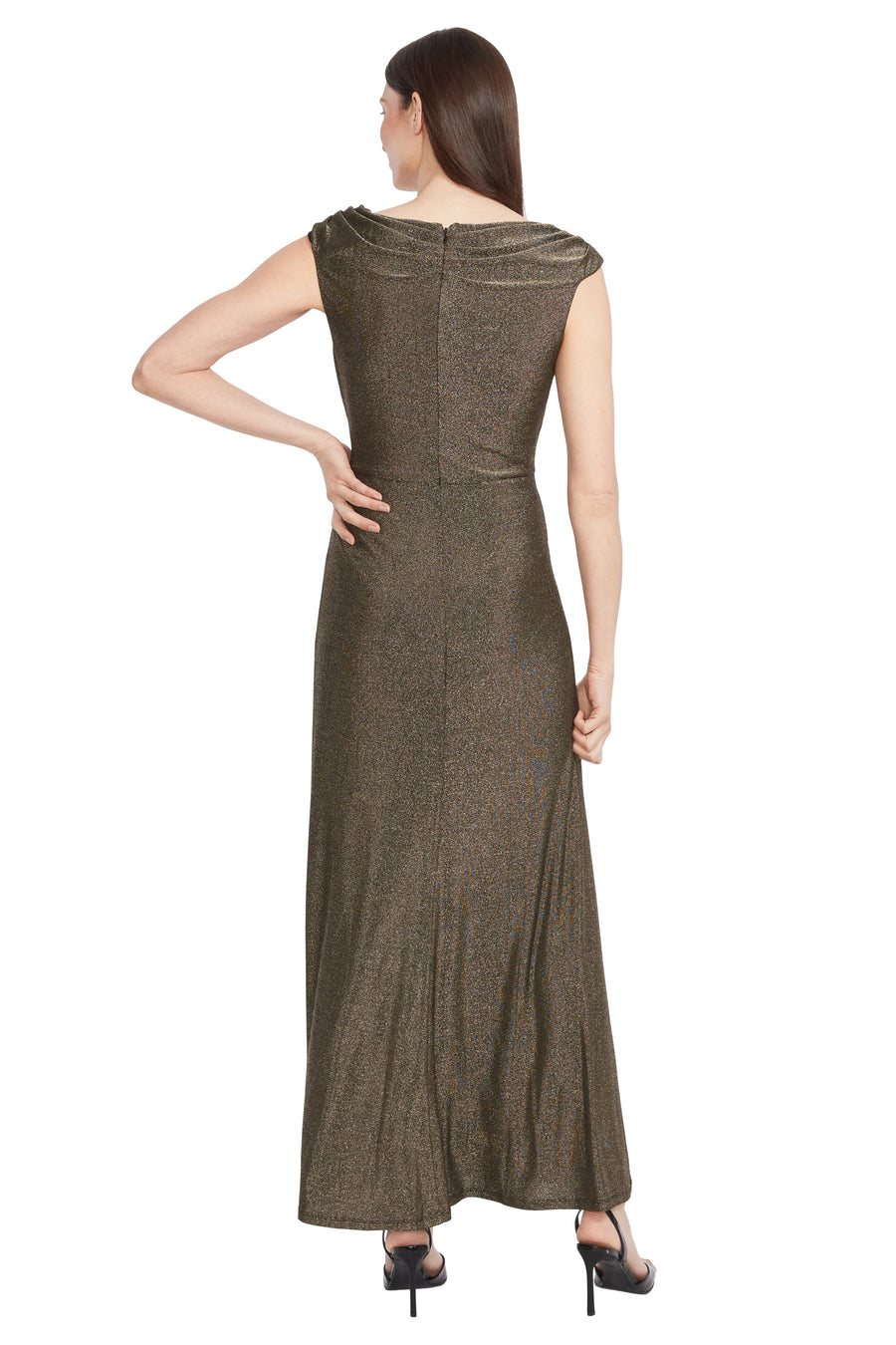Shannan Metallic Knit Cowl Neck Gown