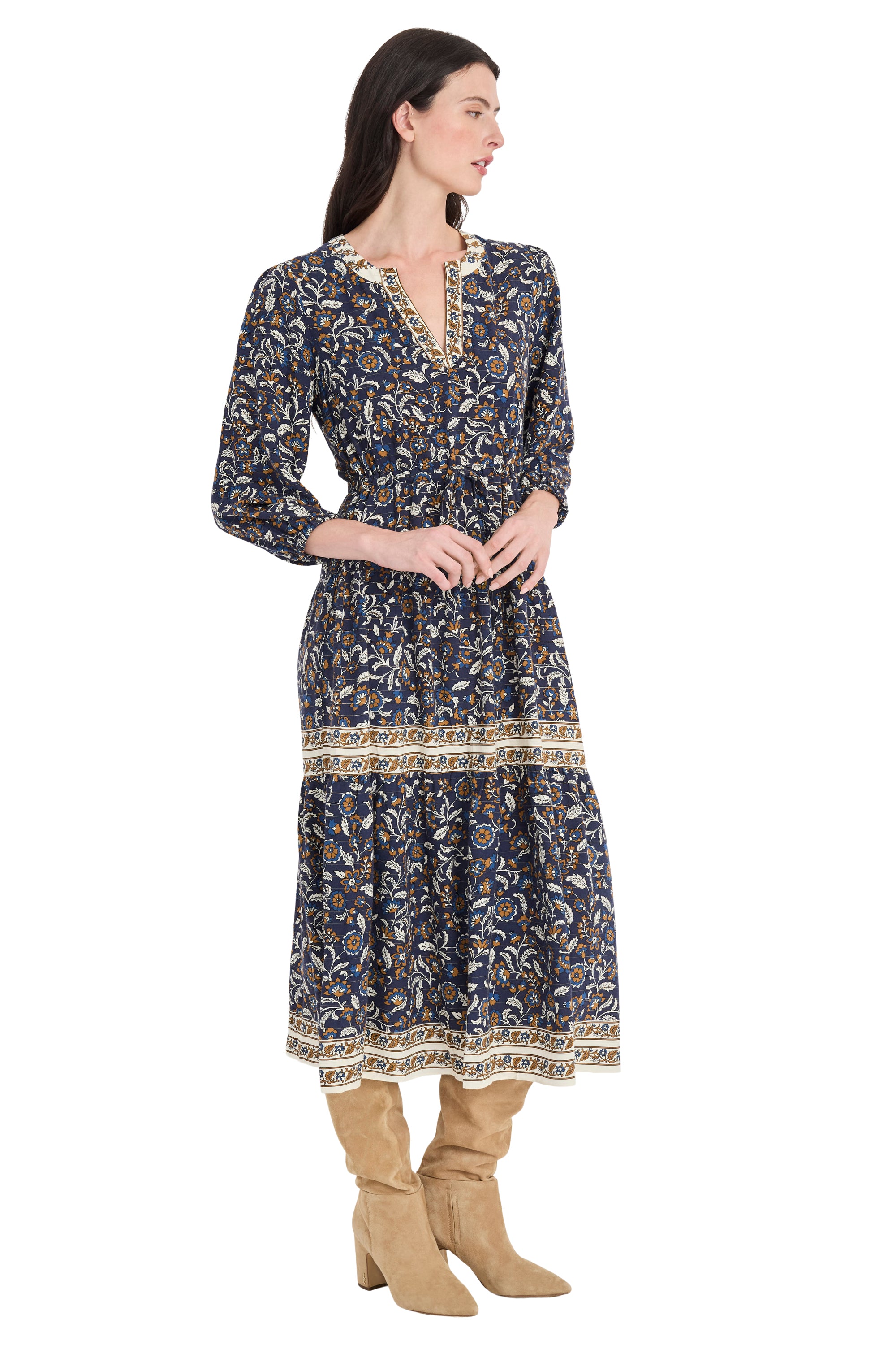 Nathan Printed Midi Dress with Smocked Waist