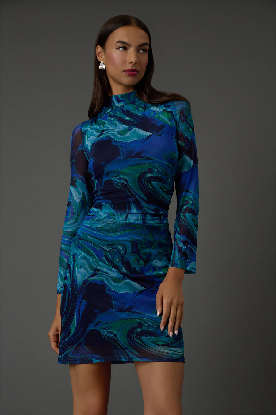 Donna Morgan Women's Printed Mock Neck Bodycon Dress - Blt Sea/Nv - Size 2 Donna Morgan Women's Printed Mock Neck Bodycon Dress - Blt Sea/Nv - Size 2