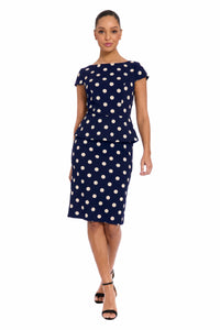 Nadya Cap Sleeve Peplum Sheath in Quarter Dots