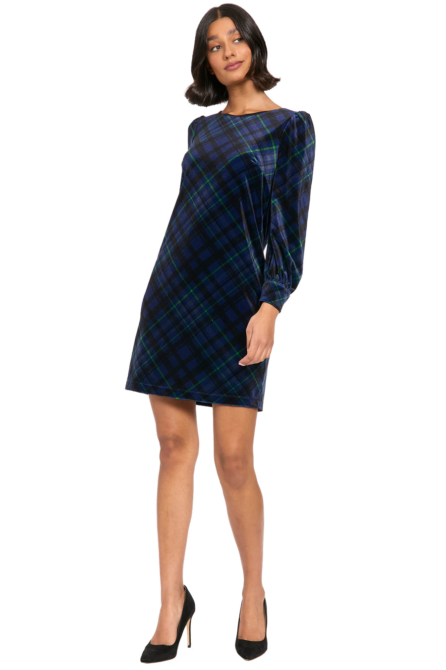 Madilyn Printed Velvet Long Sleeve Dress