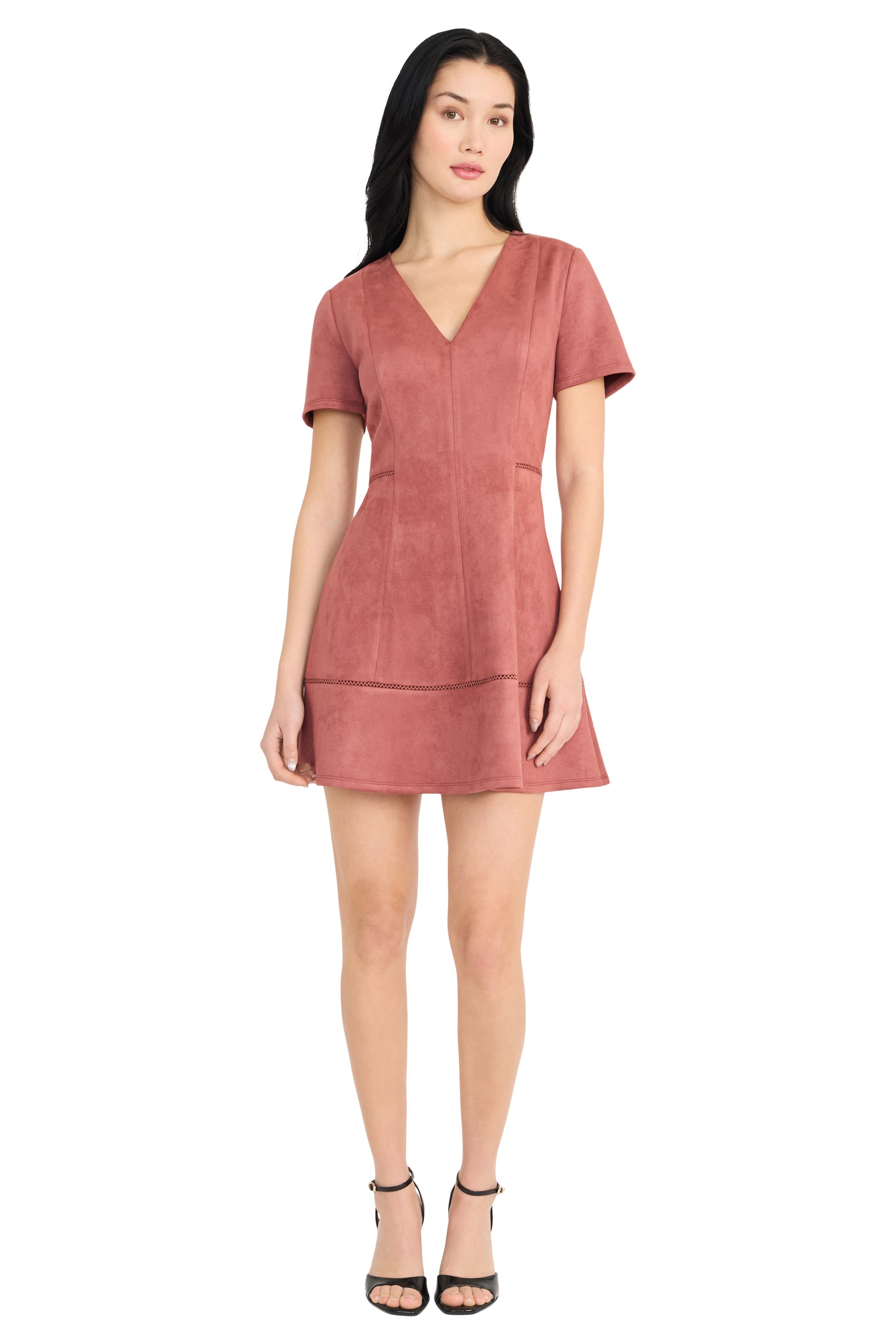 Lori V-Neck Short Sleeve Mini Fit and Flare Dress | Donna Morgan