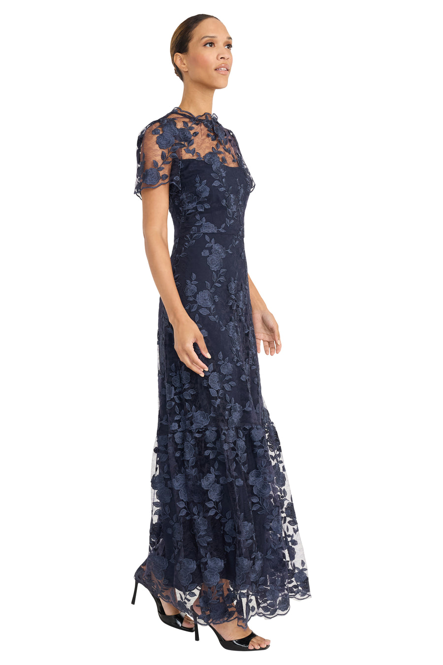 Adelheid Embroidered Lace Gown A-Line Short Sleeve Maxi | Maggy London Adelheid Embroidered Lace Gown A-Line Short Sleeve Maxi | Maggy London