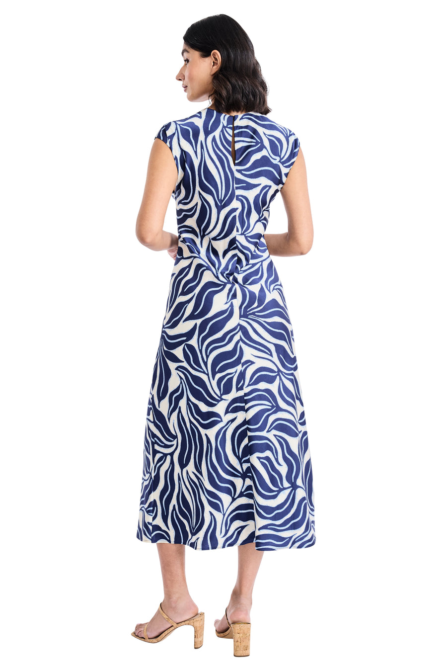 graphic print midi dress Debbie Sleeveless Graphic Print Linen Midi Dress A-Line