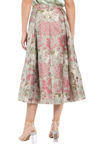 Gramercy Pleated Skirt in Vintage Rose Jacquard