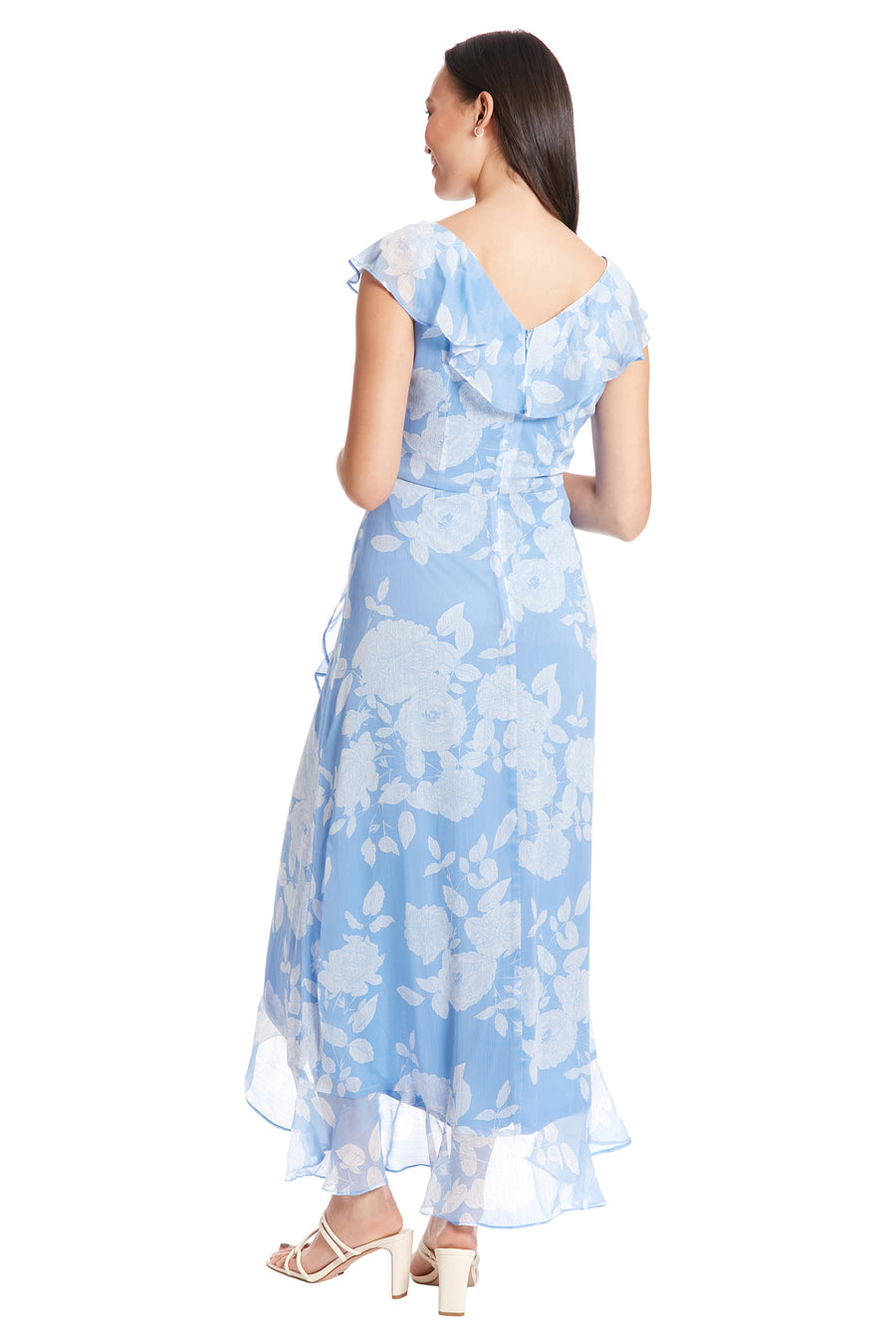 Alessandra Ruffle Faux Wrap Dress in Line Bloom