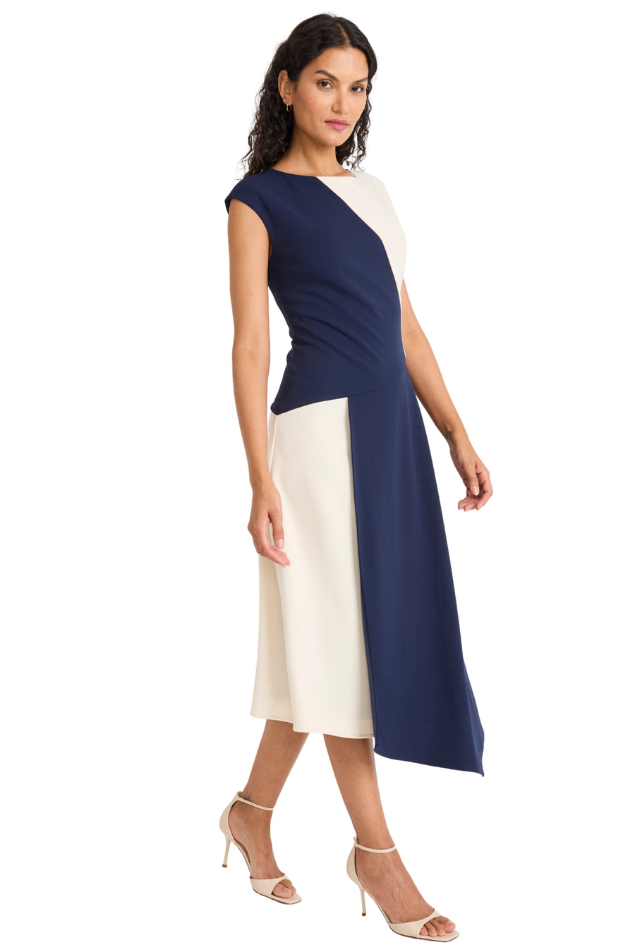 Sofia Asymmetrical Color Block Cap Sleeve Midi Dress
