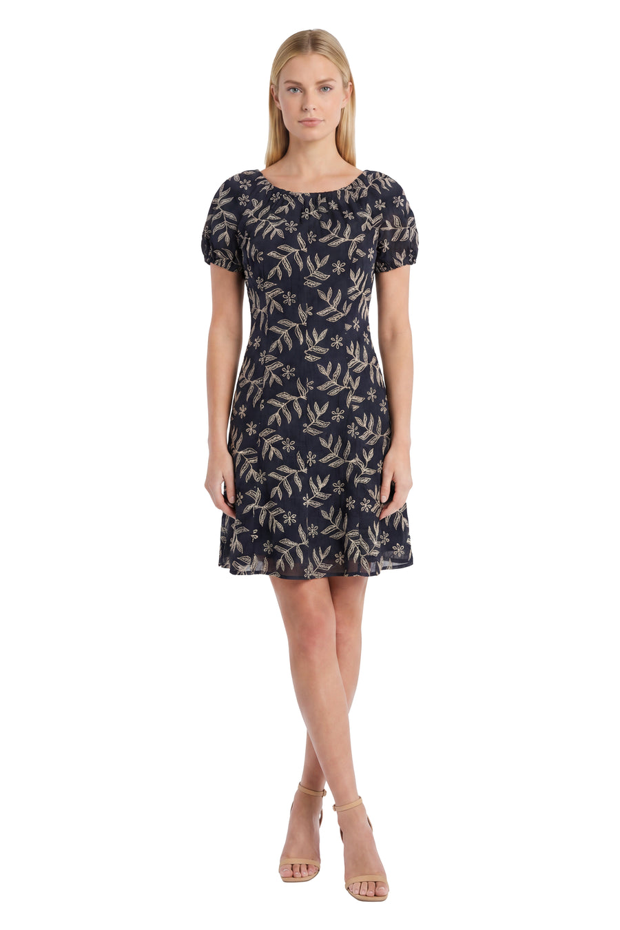 Mariel Puff Sleeve Dress in Embroidered Cotton