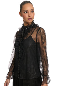 Monty Sheer Top Embellished Lace Ruffle