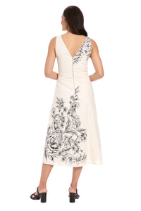 Debbie Sleeveless Graphic Print Linen Midi Dress