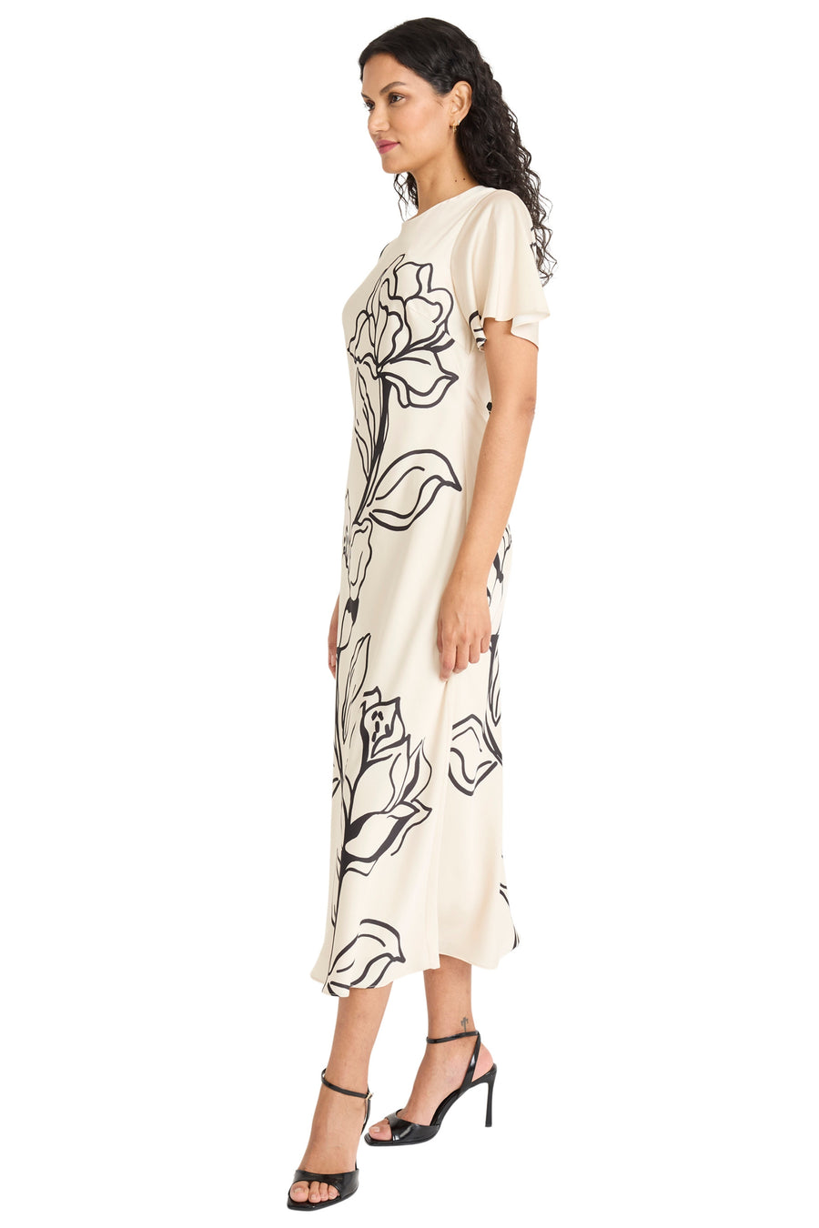 Meghann Graphic Floral Fluted Sleeve Midi Dress | Maggy London Meghann Graphic Floral Fluted Sleeve Midi Dress | Maggy London