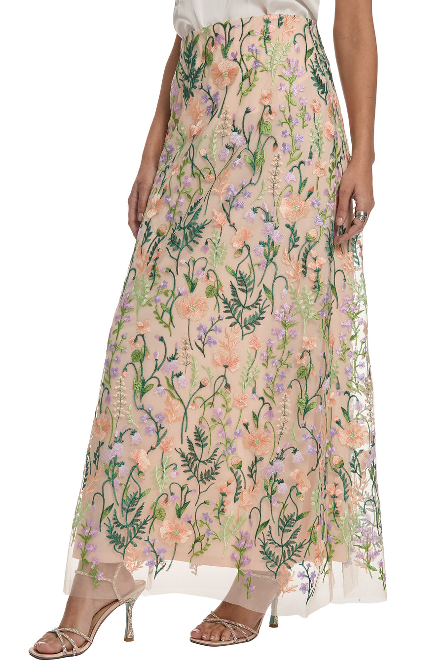 Constance Embroidered Floor Length Skirt in Summer Garden Embroidery