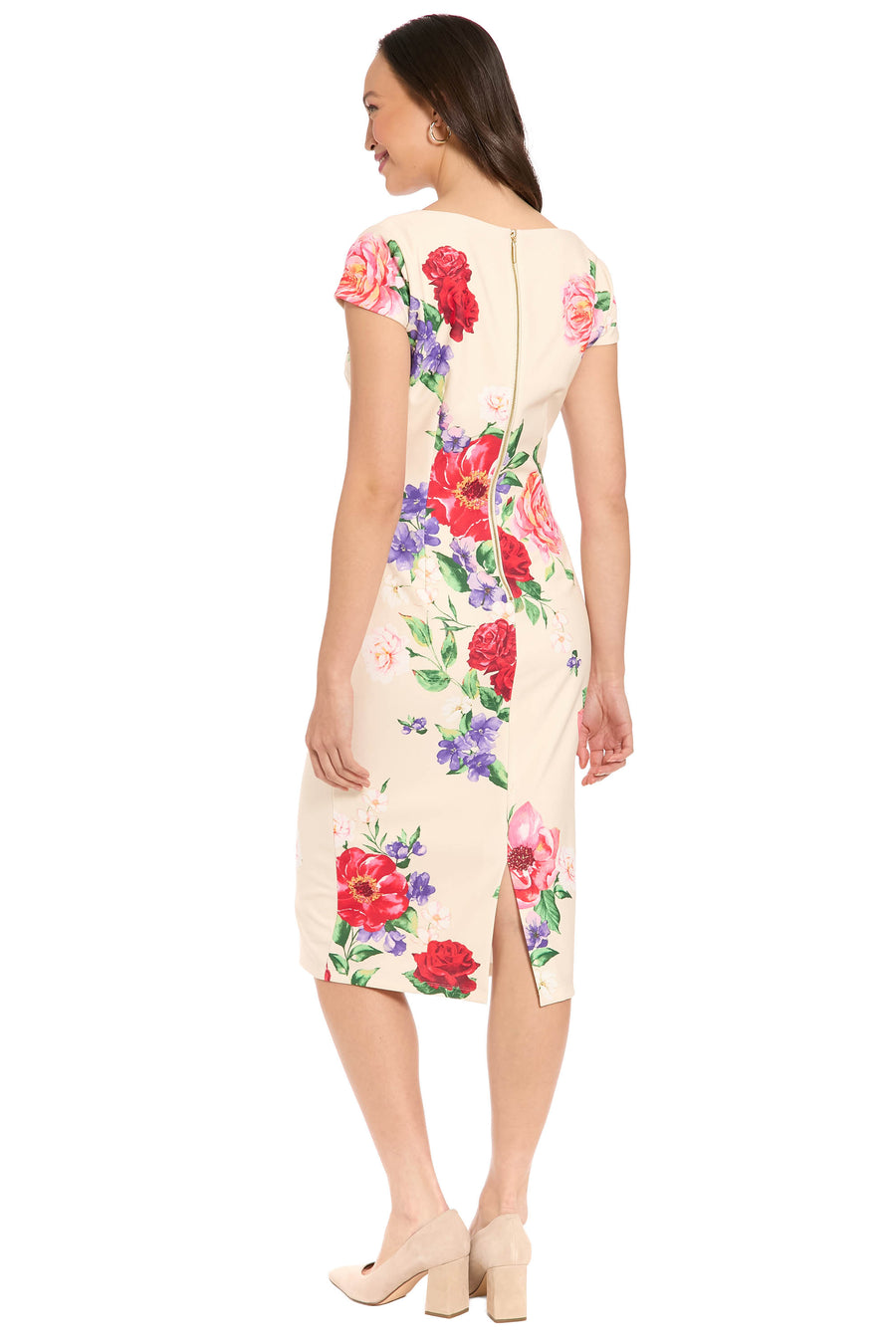 Bobbi Square Neck Cap Sleeve Sheath Midi Dress