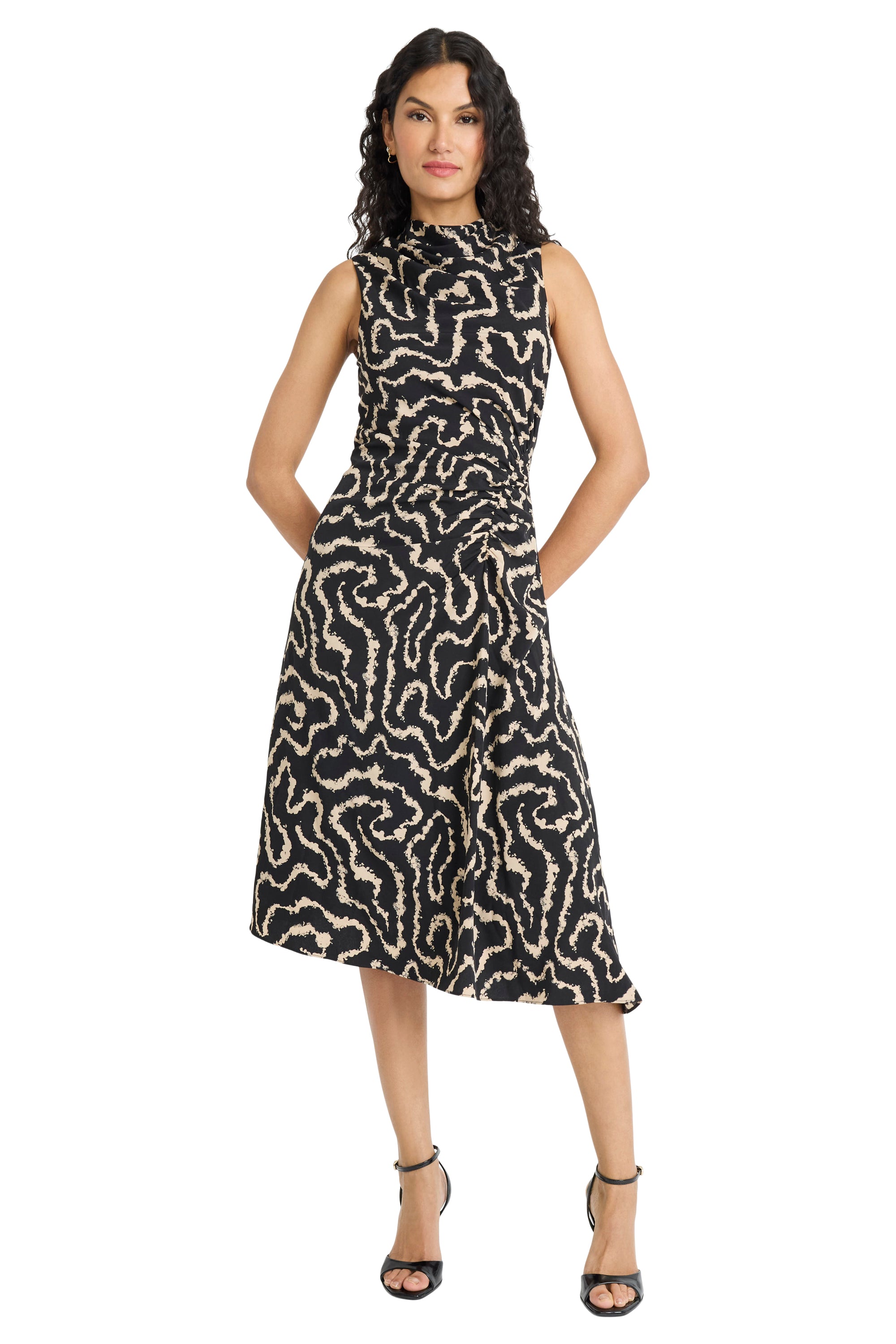 Rosy Draped Asymmetrical Dress in Coral Maze