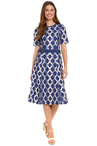 Enola Geometric Print Belted Midi Dress