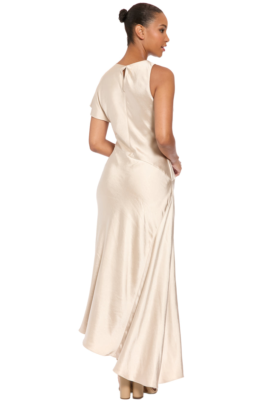 Vale Asymmetric Satin Maxi Dress