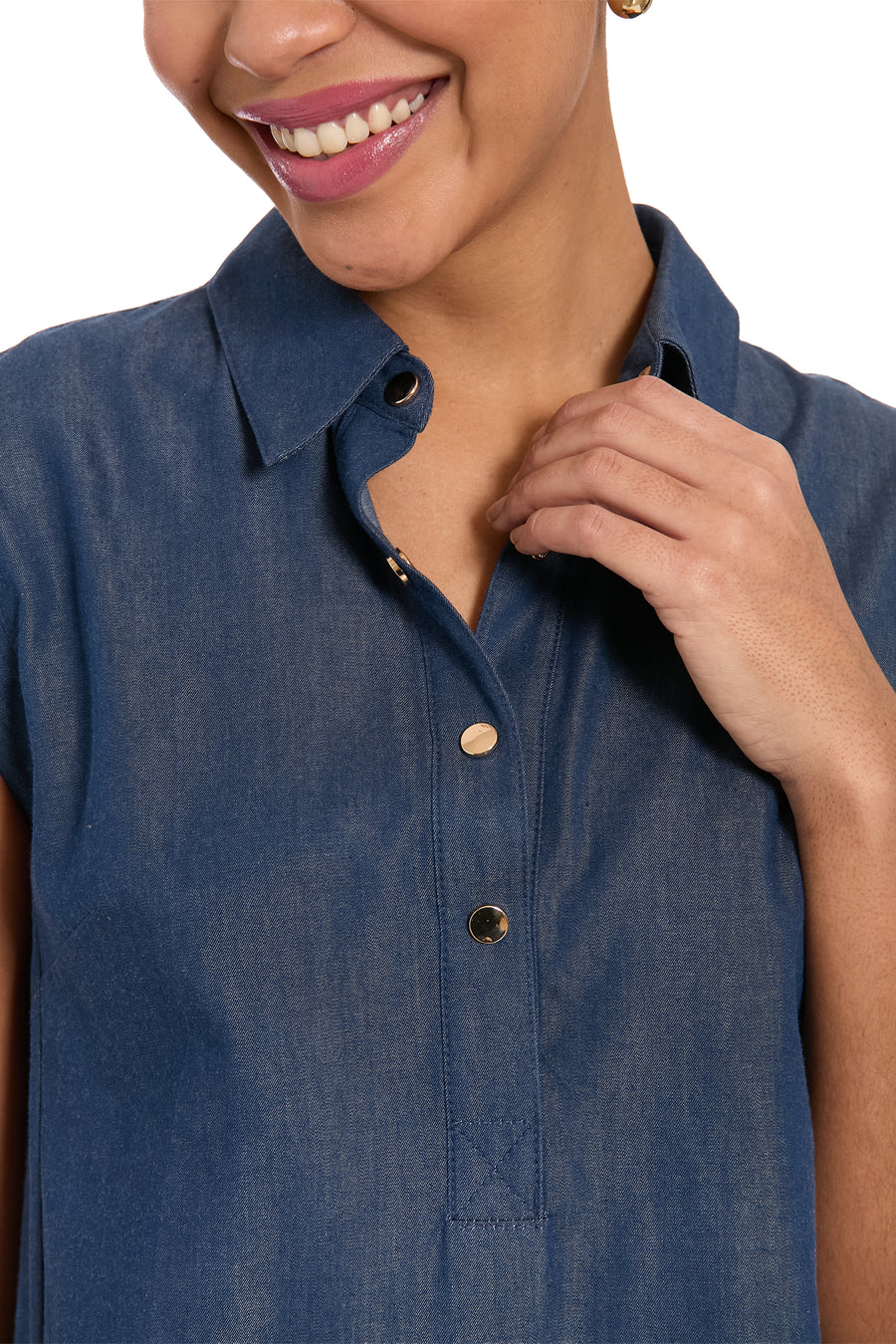 Tessa Cotton Denim Collared Sleeveless Dress