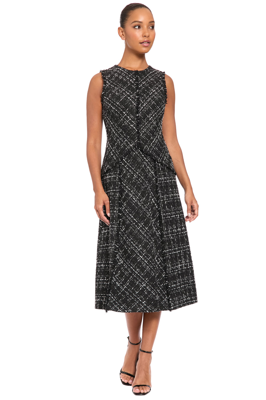Laury Tweed Fringe-Trim Midi Dress