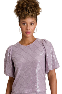 Bryant Jewel Neck Bubble Sleeve Top top
