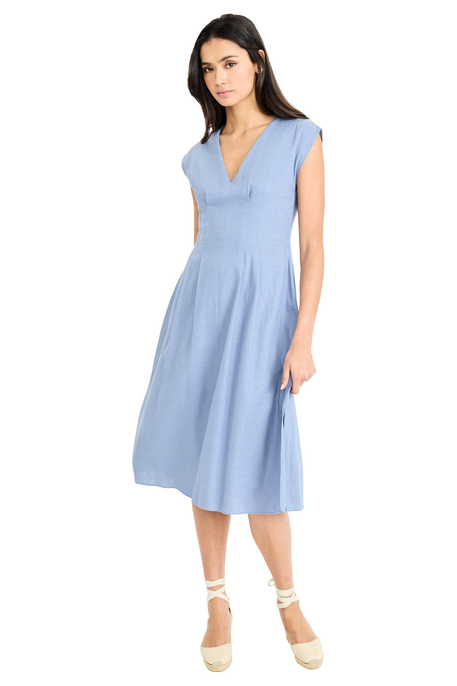 Kora Linen V-Neck Flare Midi