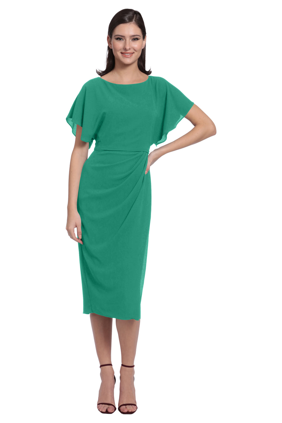 Maggy London Crew Neck Flutter Sleeve Faux Wrap Dress - 10 Maggy London Crew Neck Flutter Sleeve Faux Wrap Dress - 10