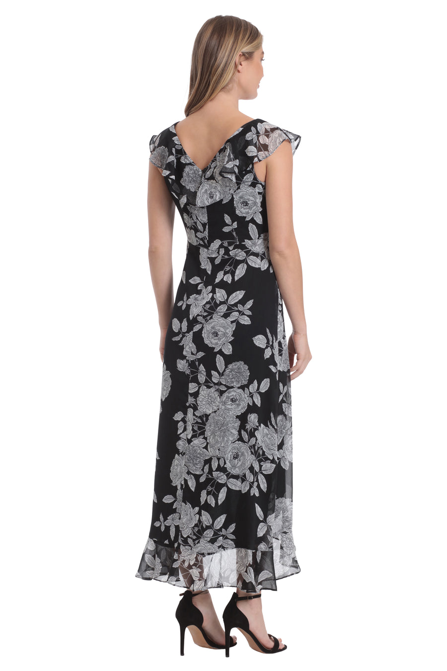 Alessandra Ruffle Faux Wrap Dress in Line Bloom