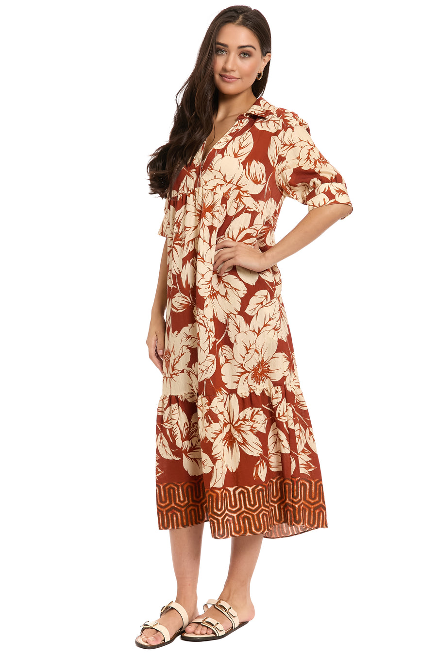 Cecil Elbow Sleeve Tiered Midi