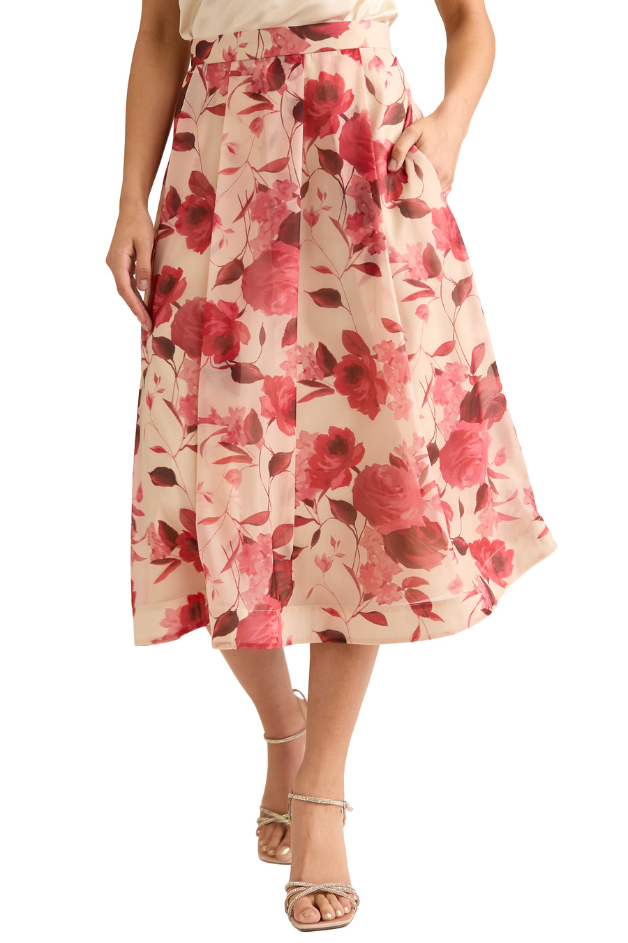 Harlem Pleated Midi Skirt in Rose Mirage