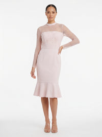 Laurenda Beaded Pearl Illusion Mesh Midi