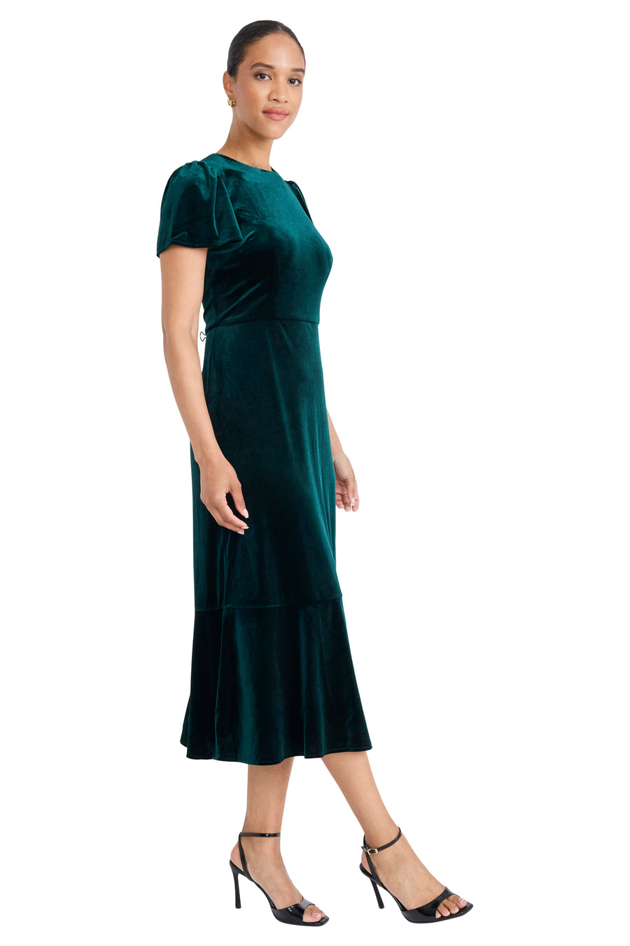 Caprice Velvet Flutter Sleeve Midi Dress