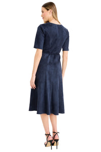 Elea Elbow Sleeve Midi Dress with Belt in Suede
