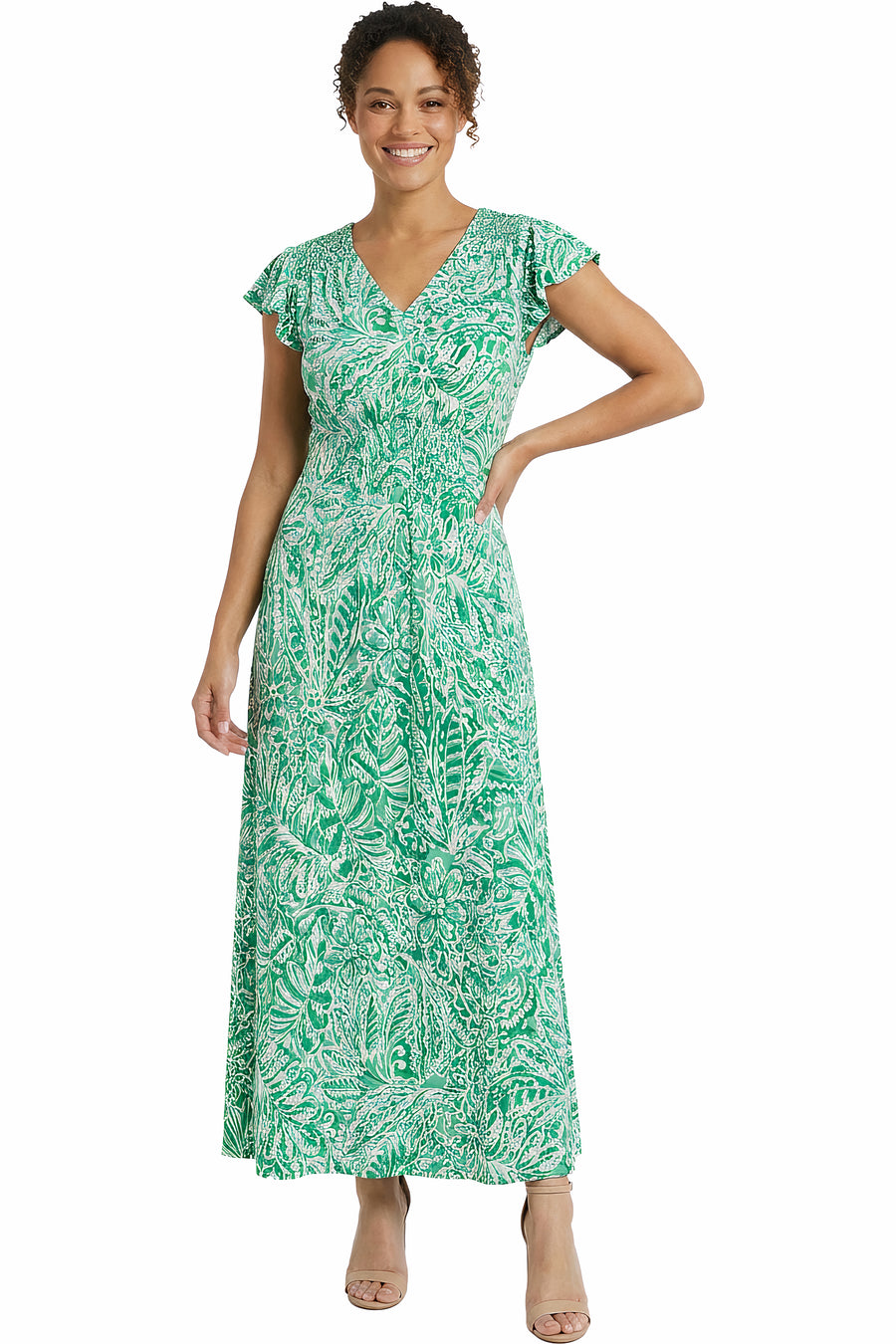 Tay in Linear Floral Maxi Flutter Sleeve Dress - FINAL SALE