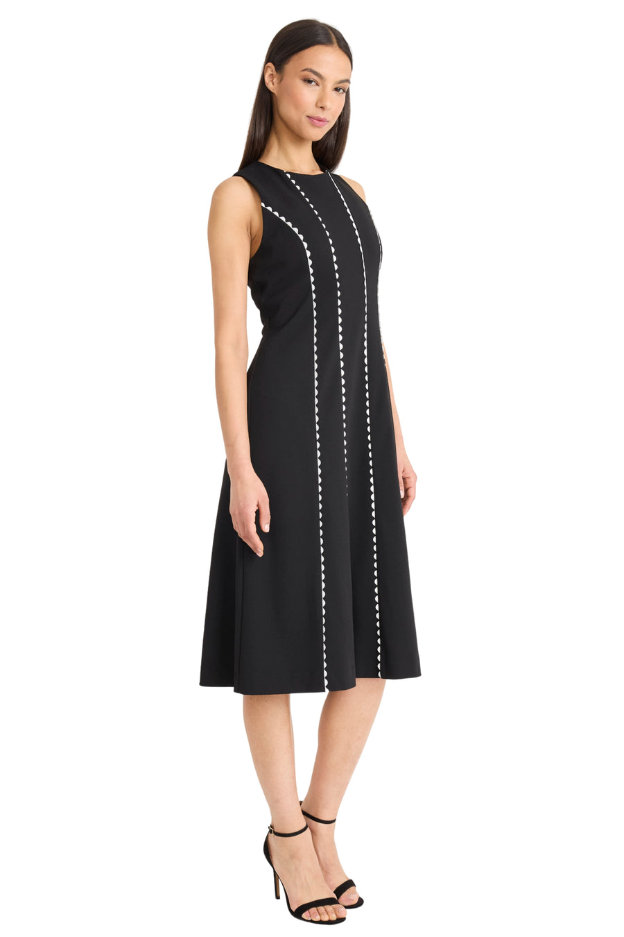 Donna Morgan Scuba Crepe Contrast Seam Round Neck Sleeveless Sheath Midi Dress, Womens, 14, Black Donna Morgan Scuba Crepe Contrast Seam Round Neck Sleeveless Sheath Midi Dress, Womens, 14, Black