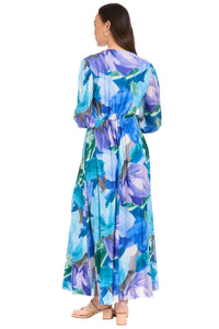 Ruth Long Bishop Sleeve Maxi in Watercolor Abstract