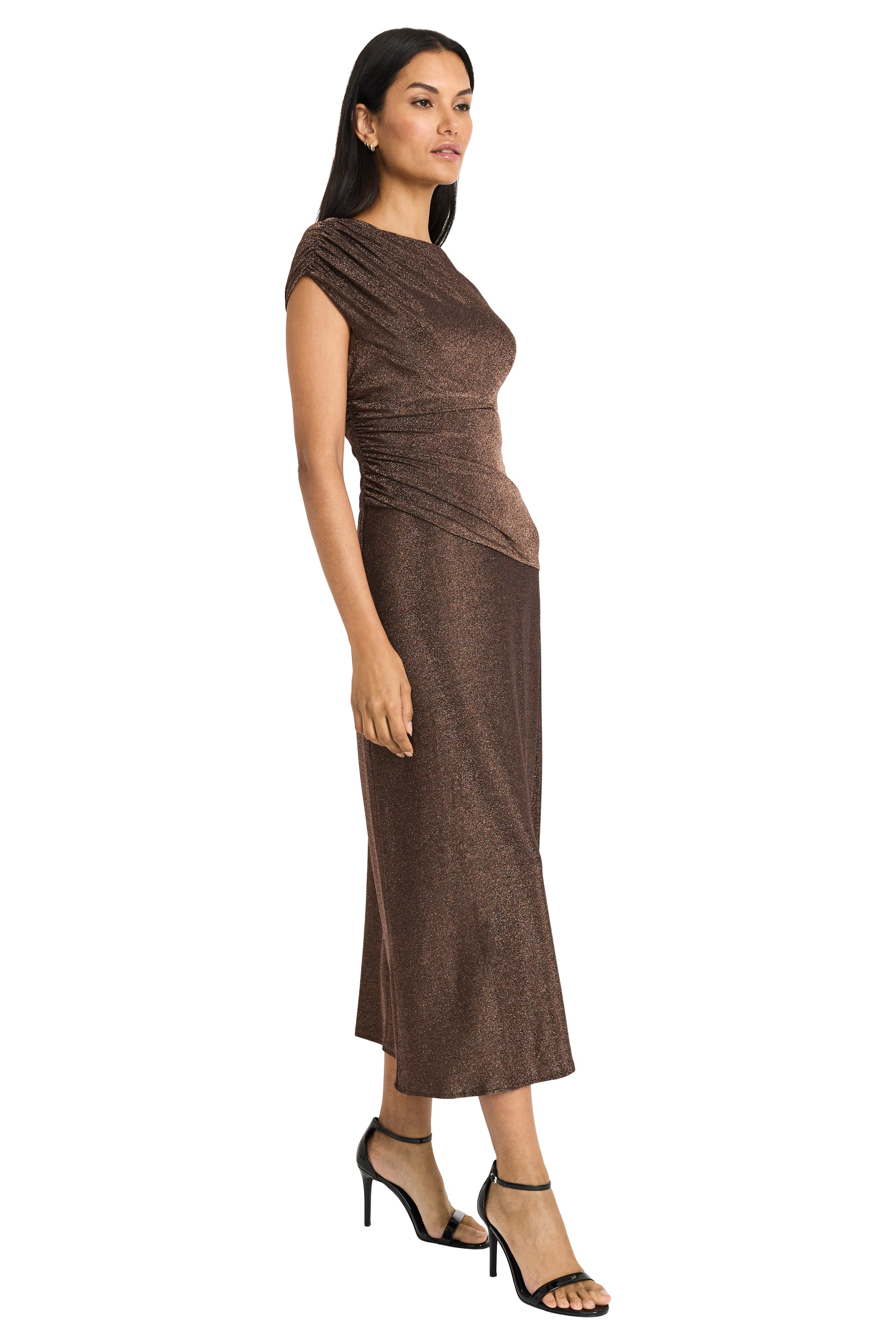 ASYMMETRICAL SHOULDER MIDI DRESS SILVER / Standard / 6