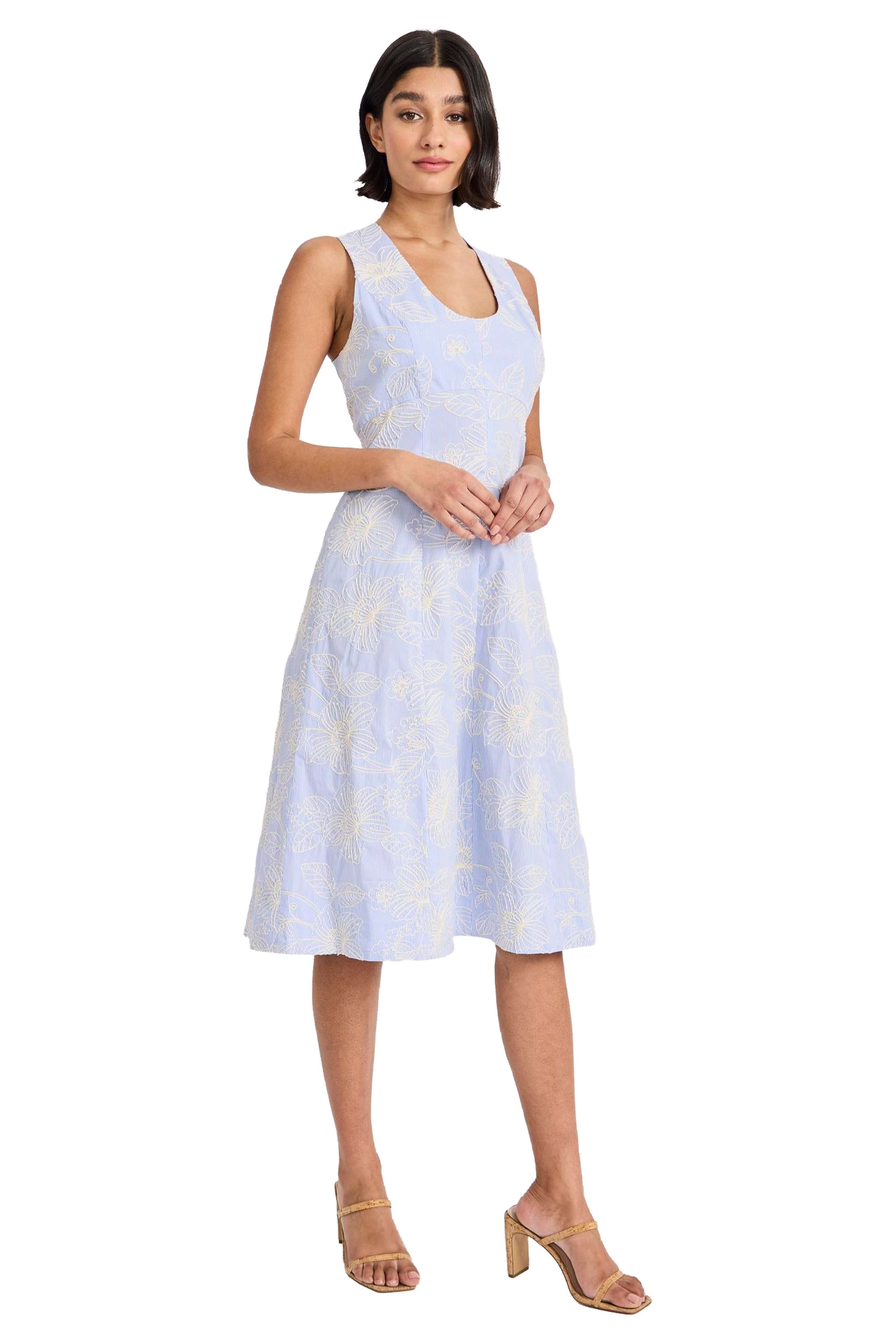 mare mare scoop-neck cutout midi dress Sheer Luck Tasman V-Neck Cutout Waisted Neck Midi Dress (Navy Blue)