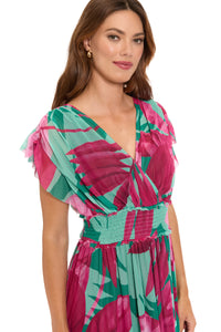 Cassiopeia V-Neck Tiered Mesh Maxi