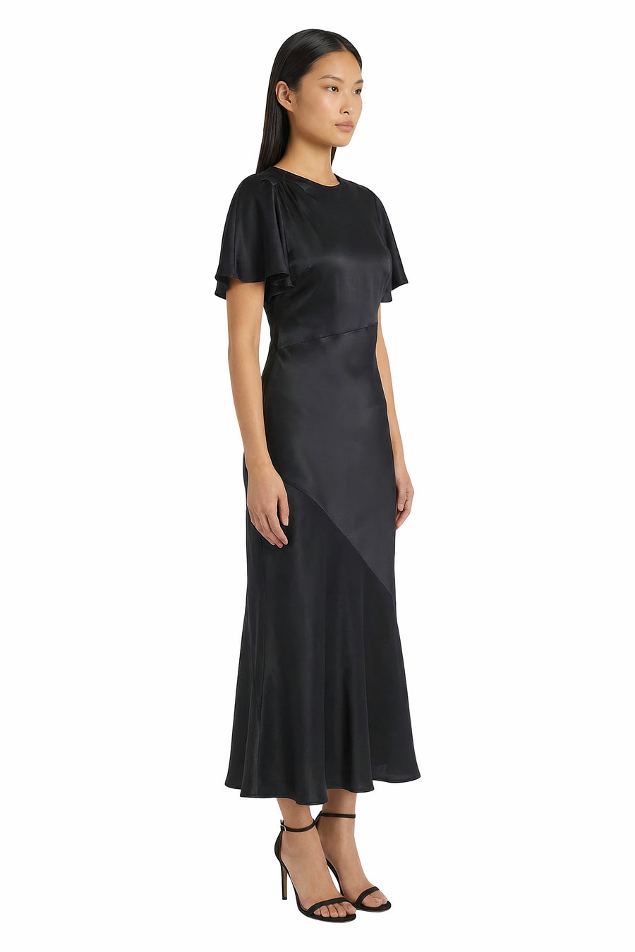 Freyda Satin Flutter Sleeve Maxi Dress