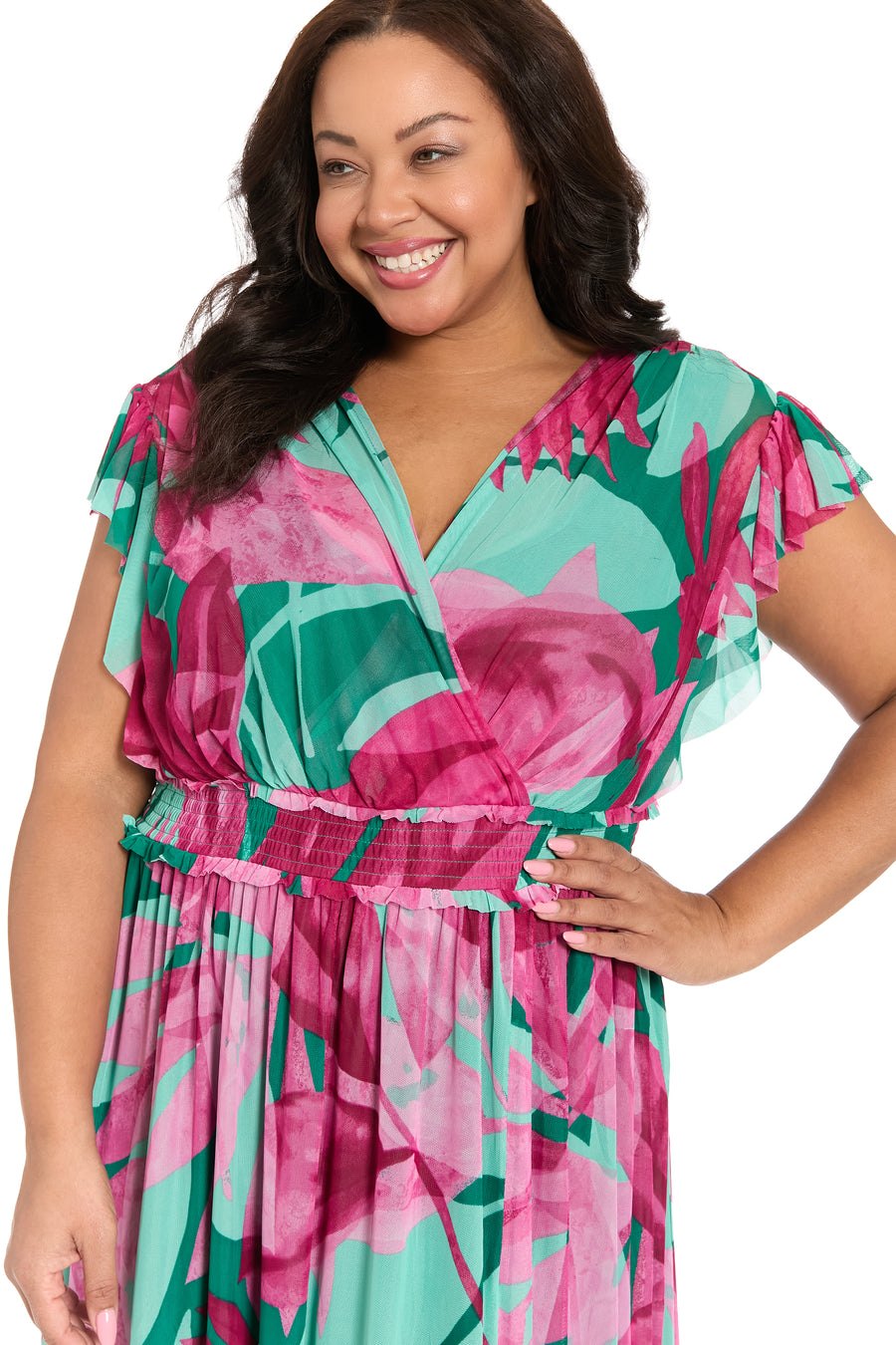 Cassiopeia  V-Neck Tiered Mesh Maxi