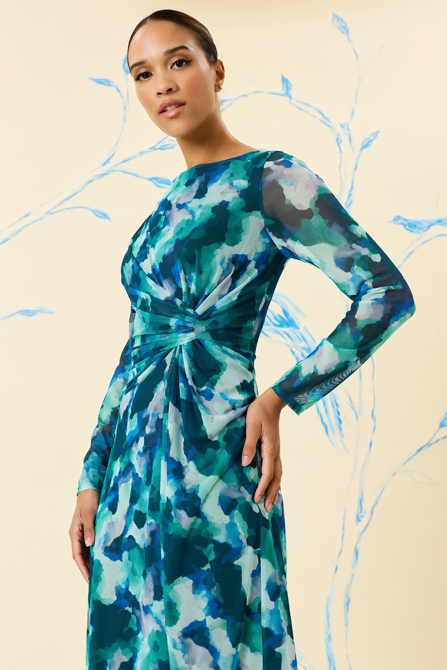 ASYMMETRIC DRAPED BOAT NECK MIDI DRESS Maggy London ASYMMETRIC DRAPED BOAT NECK MIDI DRESS Maggy London