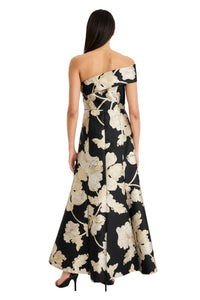 Reya Off the Shoulder Gown in Metallic Floral Jacquard